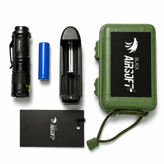 Mini-Taschenlampe Black Airsoft CREE mit wiederaufladbarem Akku und Ladegerät