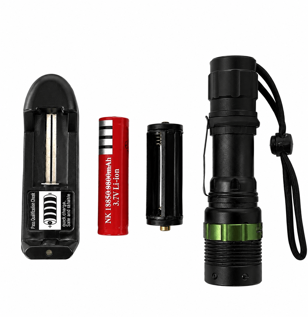 Taktische LED-Taschenlampe BlackAirsoft GREENFORGE mit Zoom, Li-Ion Akku