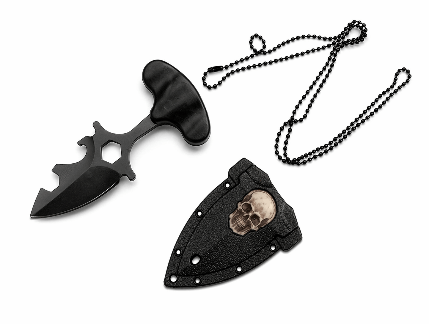 🎁 Halsmesser mit Scheide und Kette Totenkopf (100% Rabatt)
