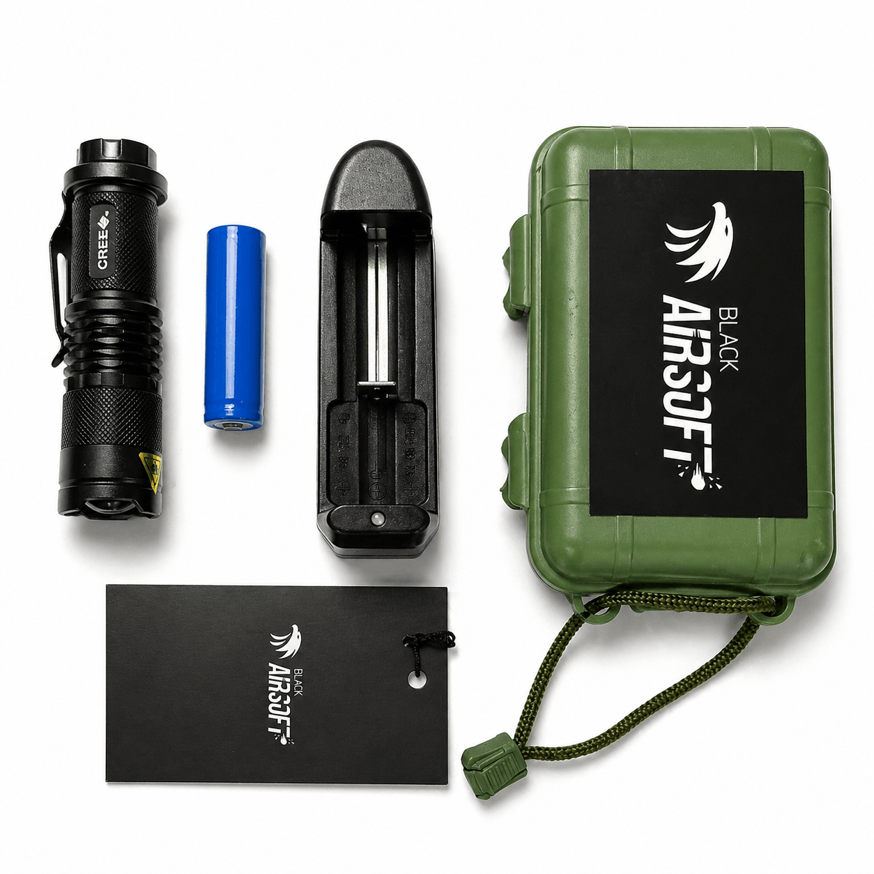 Mini-Taschenlampe Black Airsoft CREE mit wiederaufladbarem Akku und Ladegerät