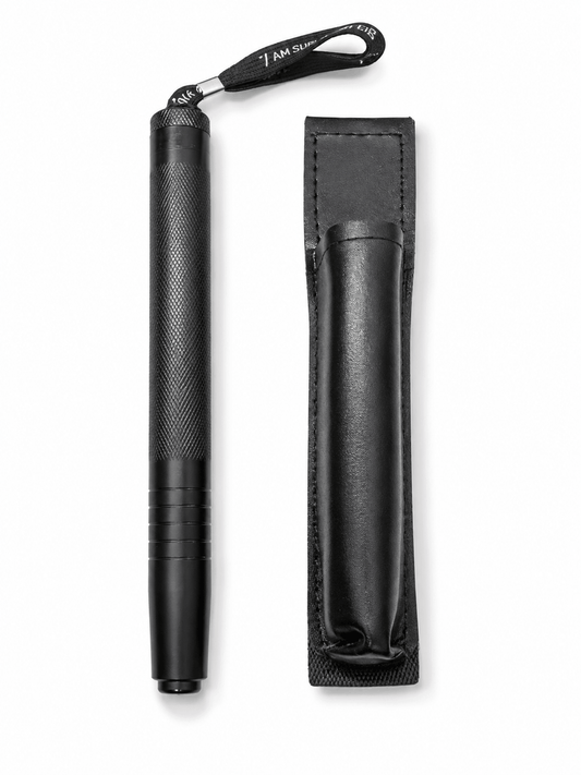 Teleskopstahlstock Black Airsoft DEFENDER 50 cm mit Lederetui