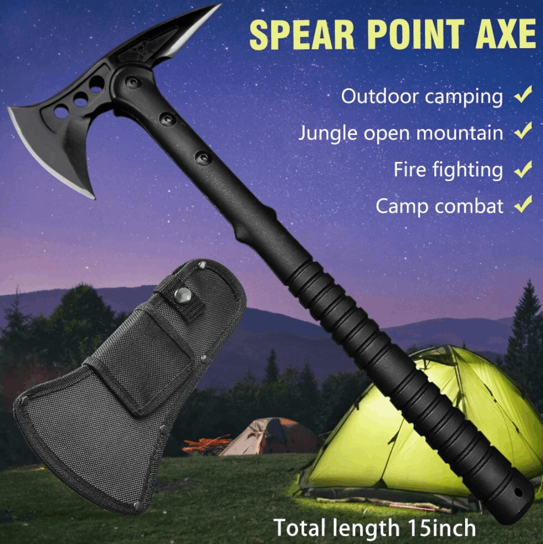 Taktische Camping-Axt Spear Point Axe 15 Inch mit Tasche