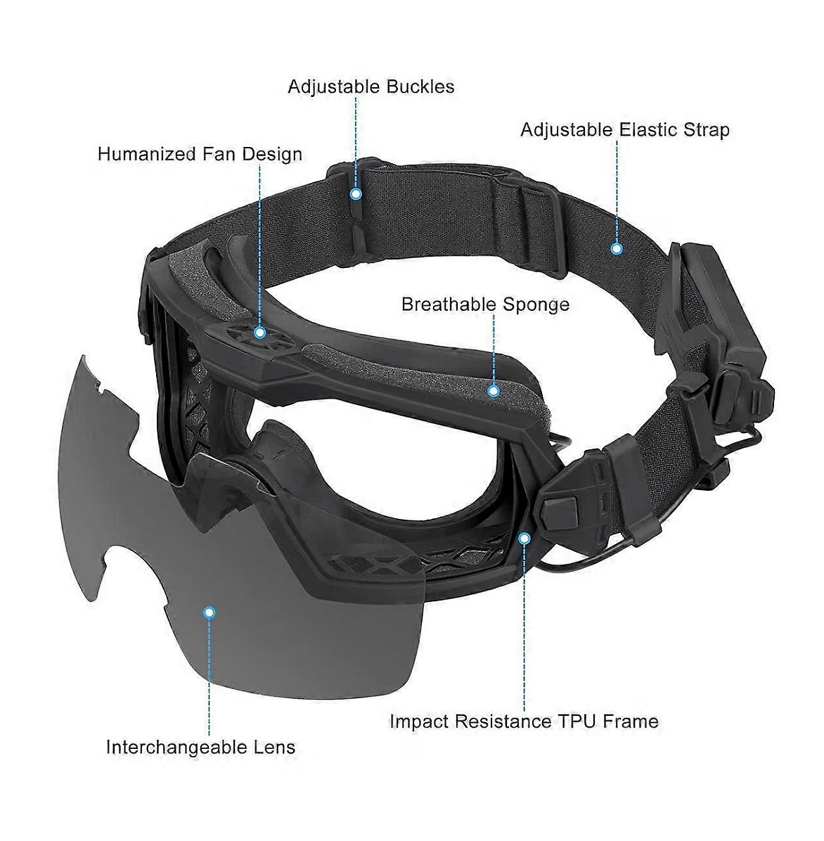 Taktische Schutzmaske, Brille mit eingebautem Ventilator, Anti-Beschlag