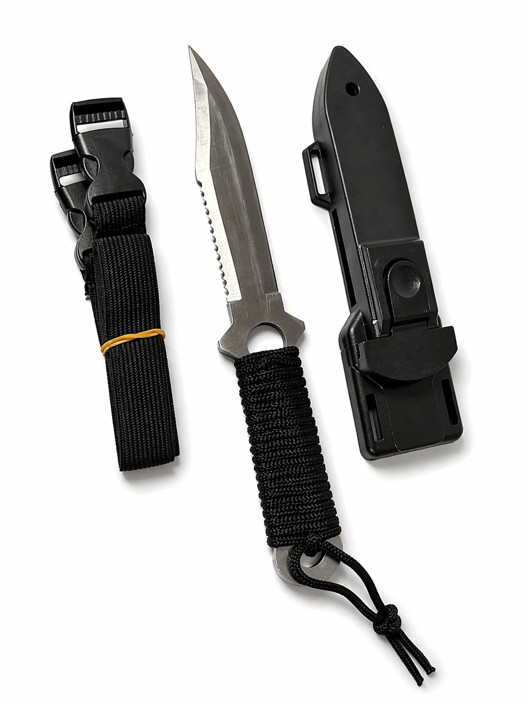 Taktisches Messer Black Airsoft zum verdeckten Tragen mit Scheide und elastischen Gurten