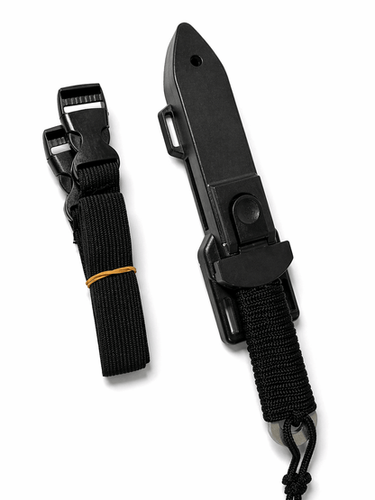 Taktisches Messer Black Airsoft zum verdeckten Tragen mit Scheide und elastischen Gurten