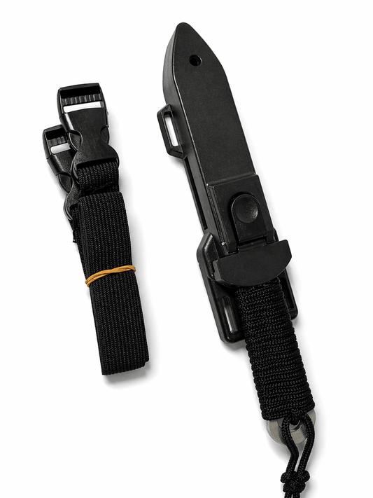 Taktisches Messer Black Airsoft zum verdeckten Tragen mit Scheide und elastischen Gurten