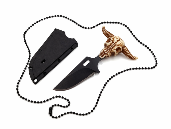 Halsmesser mit Scheide und Anhänger Stierschädel