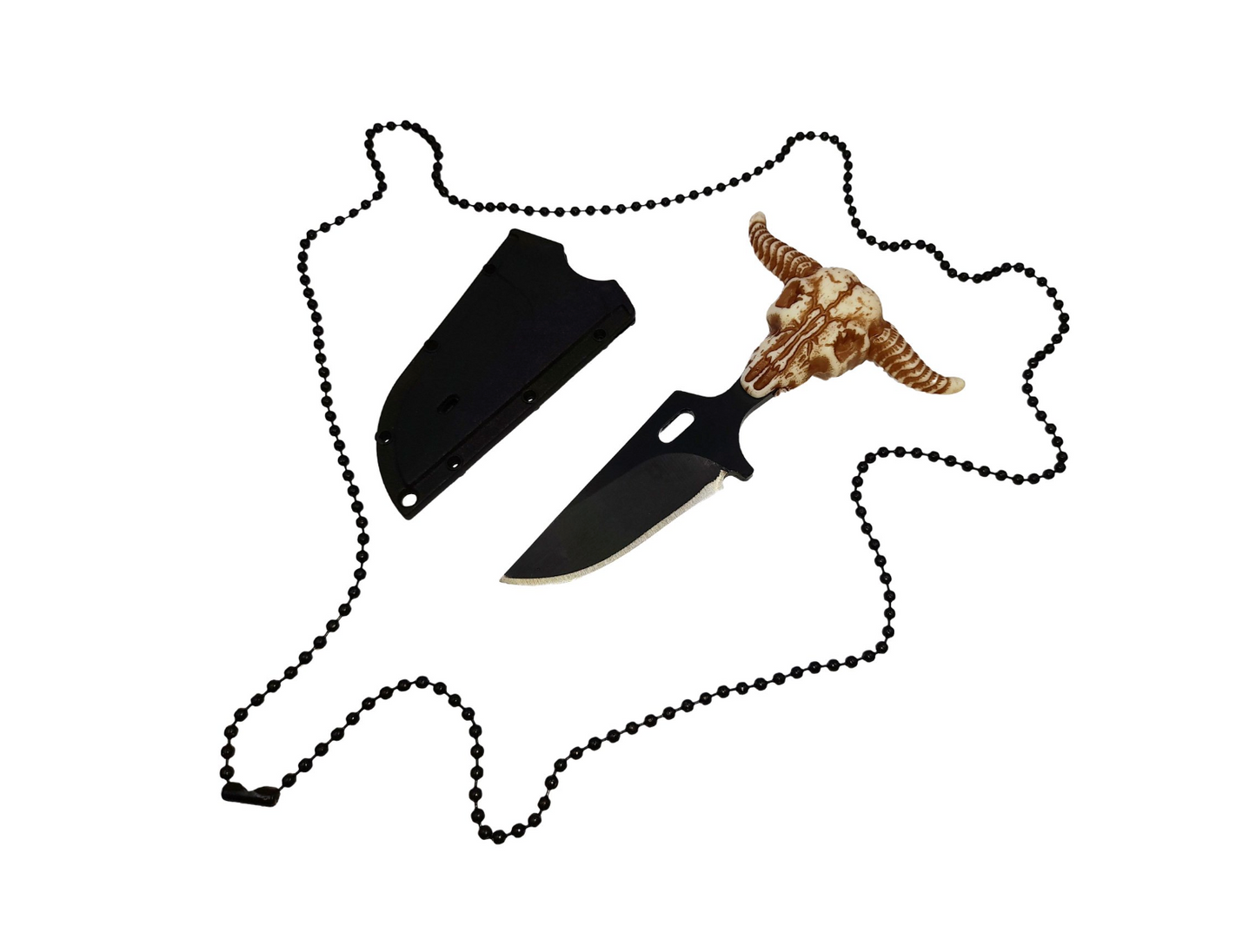 Halsmesser mit Scheide und Anhänger Stierschädel