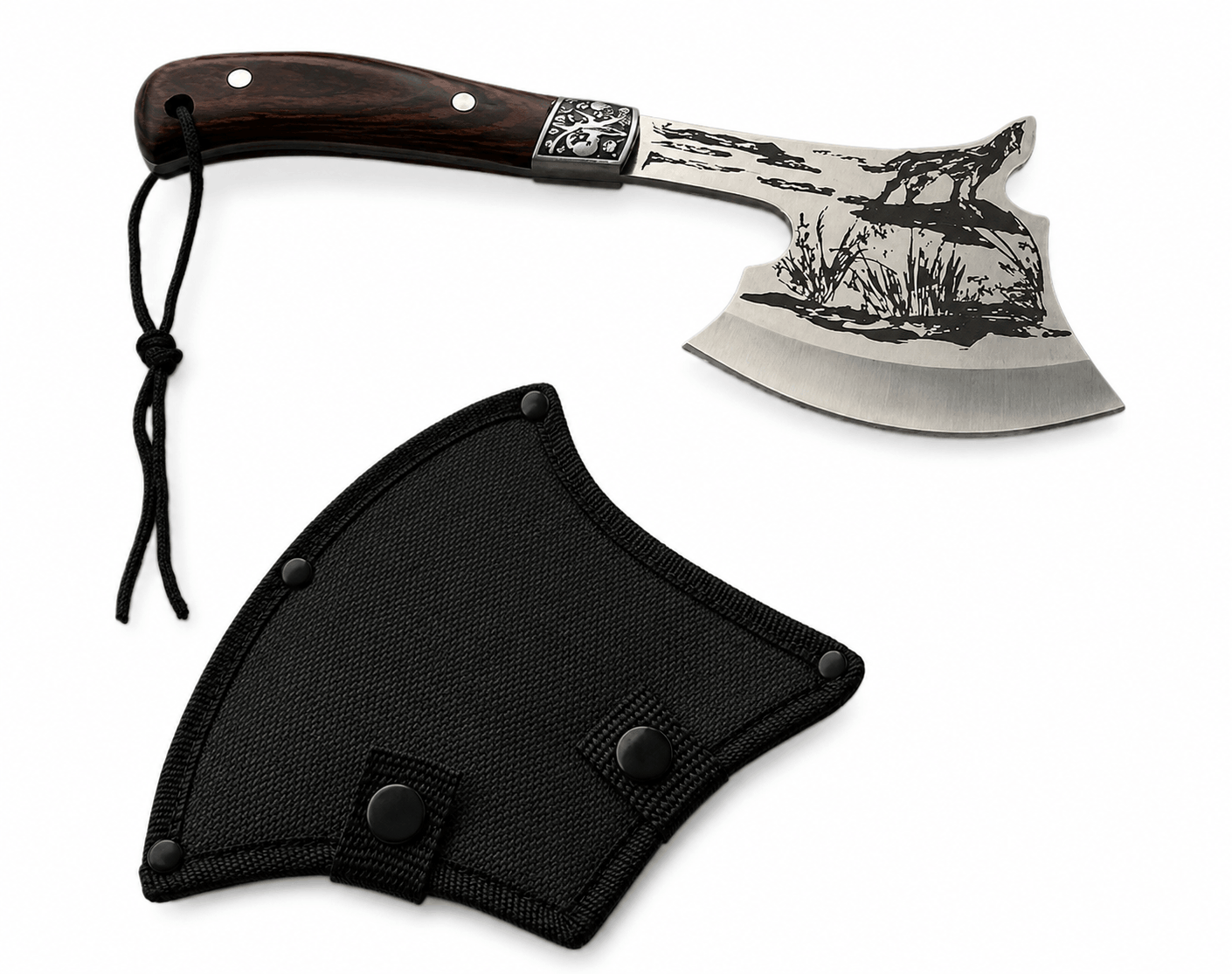 Kompakte Wander-Axt mit Tasche aus Edelstahl